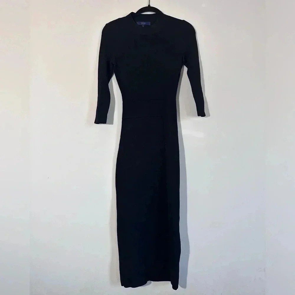 Rachel Roy open back midi knit ribbed long sleeve dress black size small - Picture 3 of 11